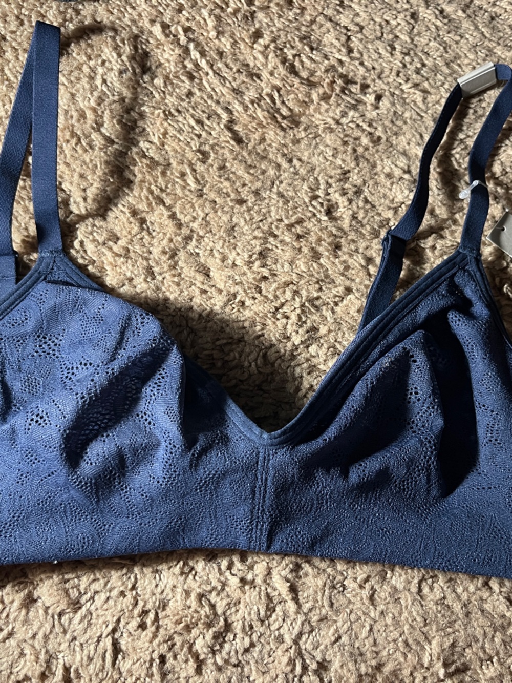 Lace-Textured Wireless Bralette in Navy